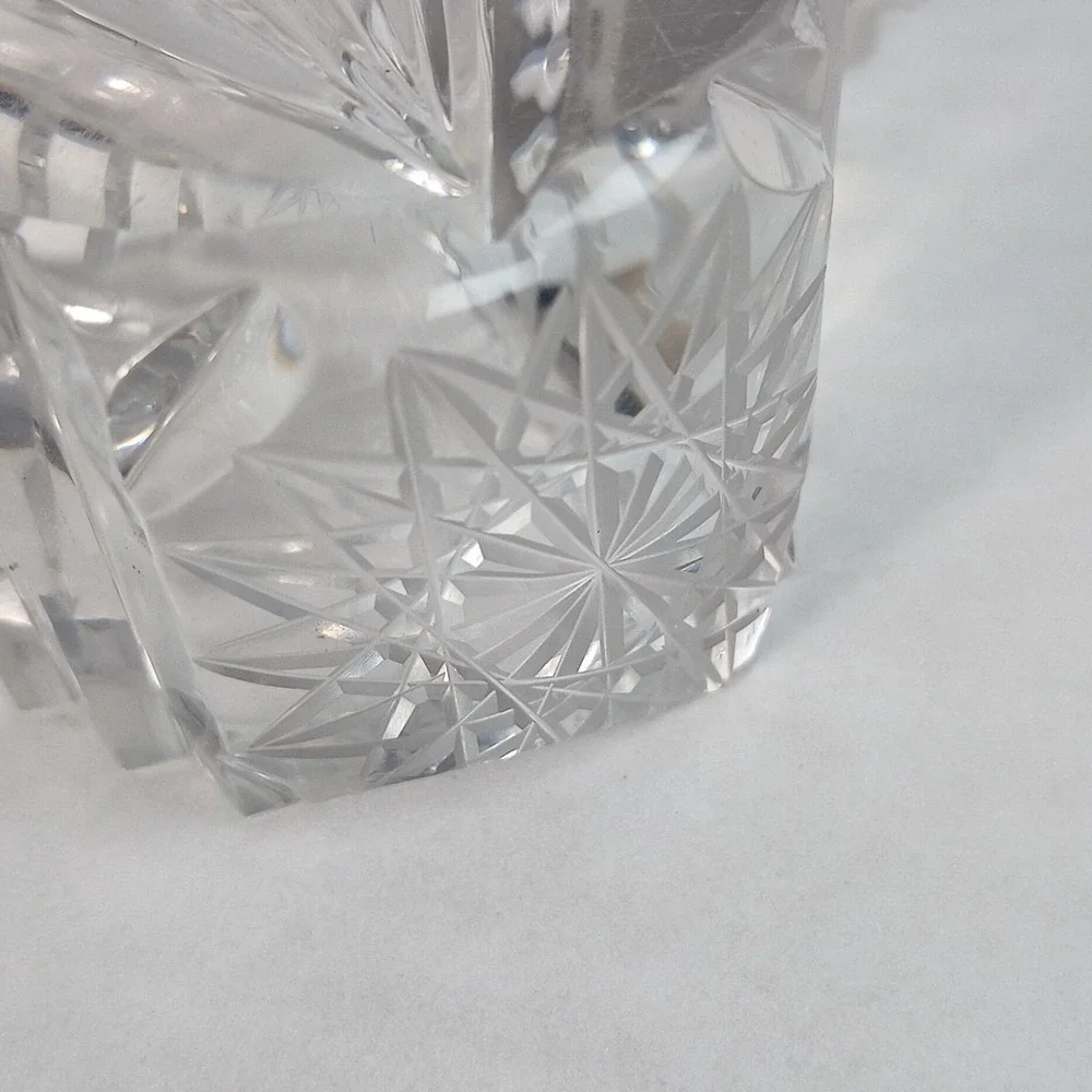 Set of 2 VTG Cigar Ashtray Cut Crystal Glass Tobacciana Heavy Diamond Sawtooth